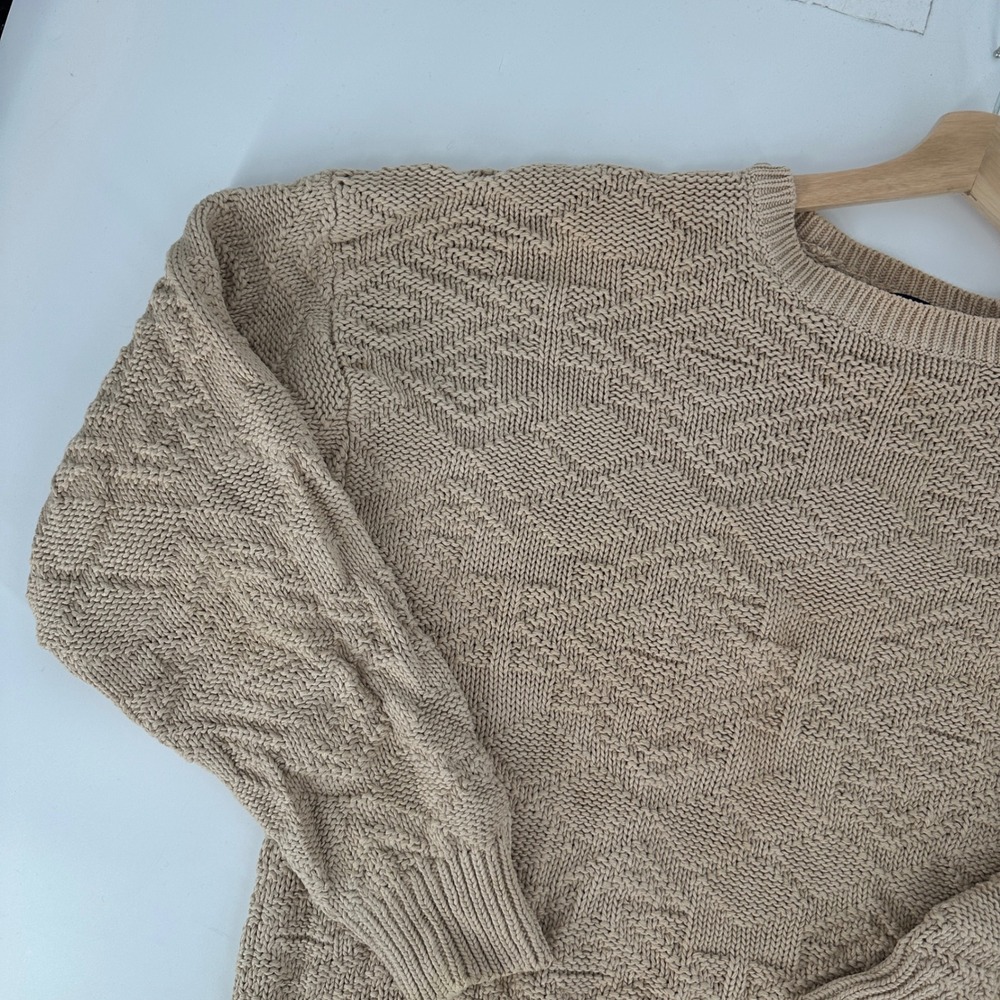 Vtg 80s GAP Men's Tan Textured 3D Knit Sweater Pullover Long Sleeve Crew Neck XL - Picture 4 of 9